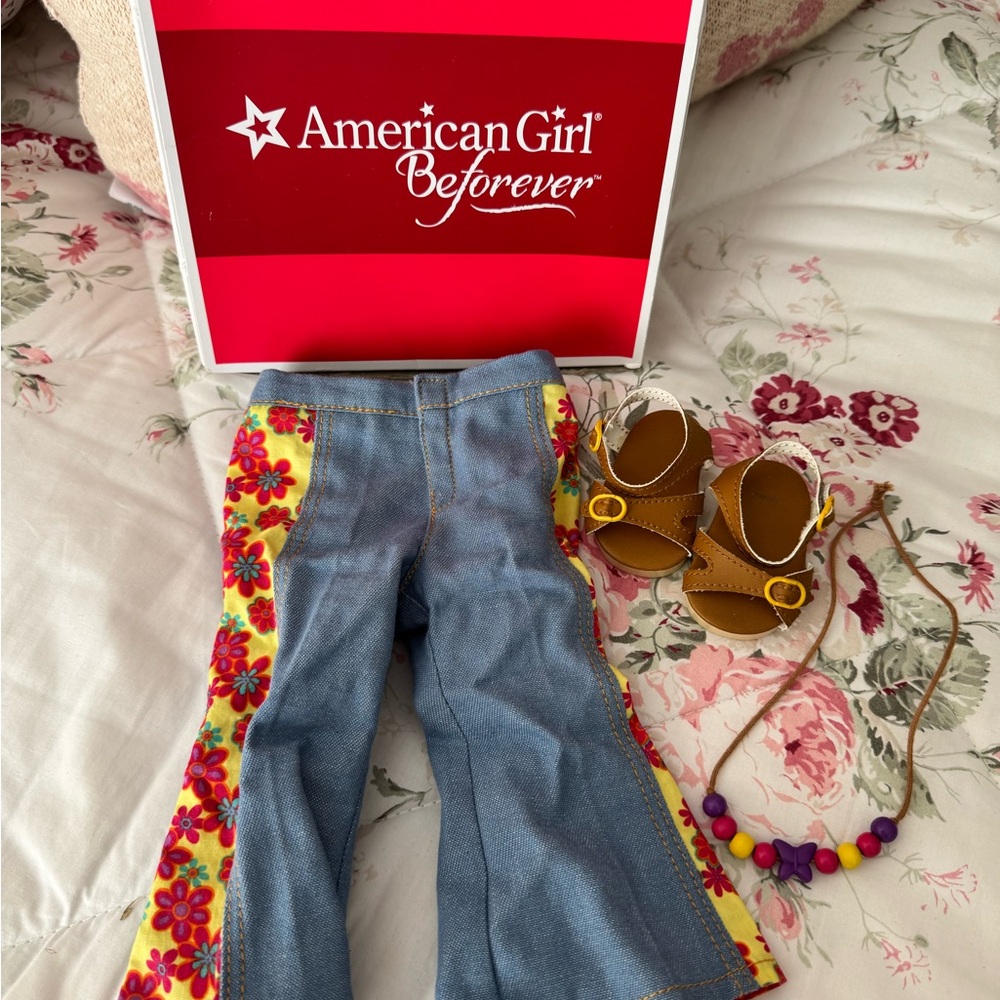 American Girl Doll Clothes Blue and Yellow Floral Jeans